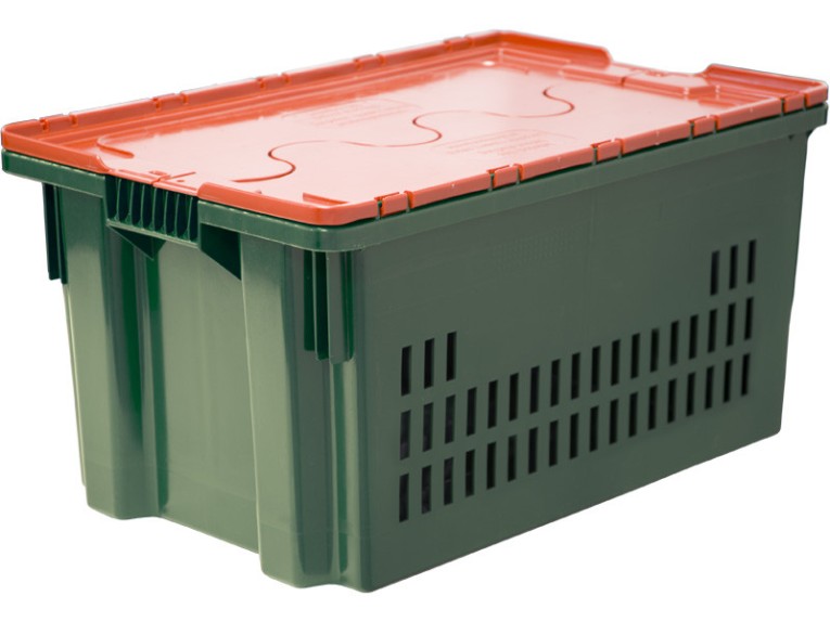 Ящик 600х400х300 дно сплошное, стенки перфорированные, Safe PRO цв. зелёный с оранжевой крышкой купить в Апатитах